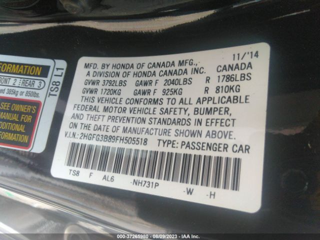 2HGFG3B89FH505518 Honda Civic Coupe Ex
