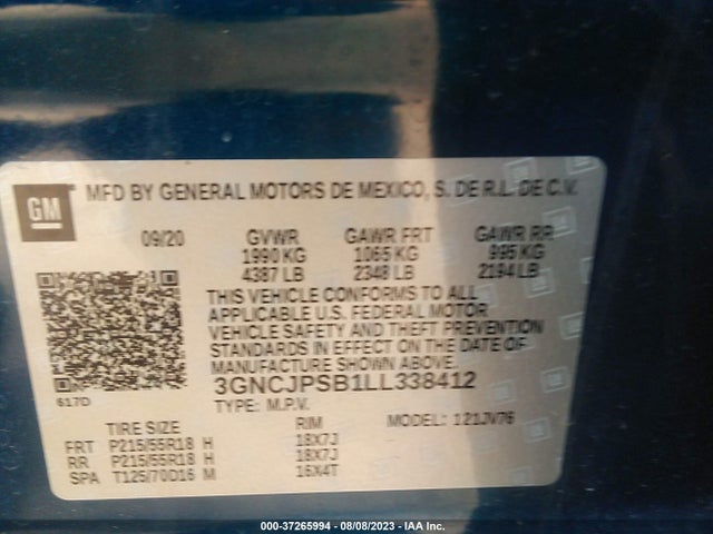 Chevrolet Trax Lt 2020 3GNCJPSB1LL338412 Image 9