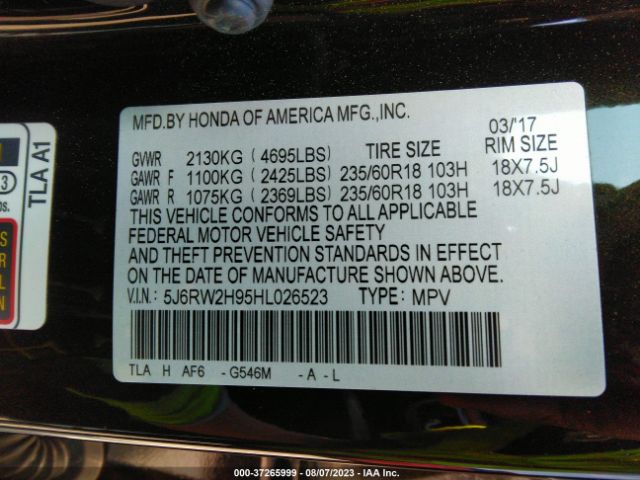 5J6RW2H95HL026523 Honda Cr-v Touring