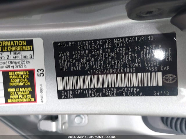 Toyota Camry V6 2022 4T1KZ1AK8NU061810 Image 15