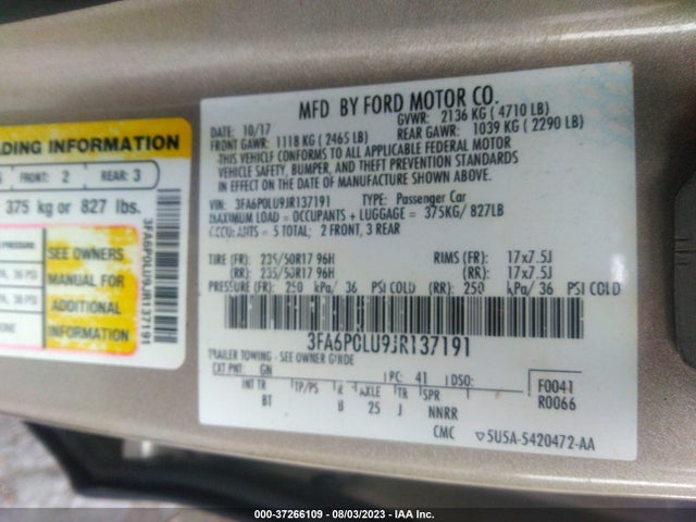 Ford Fusion Hybrid Se 2018 3FA6P0LU9JR137191 Image 9