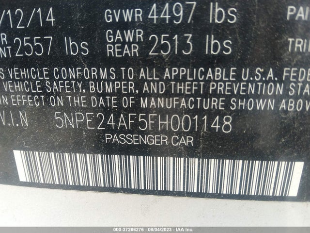 Hyundai Sonata 2.4l Se 2015 5NPE24AF5FH001148 Image 9