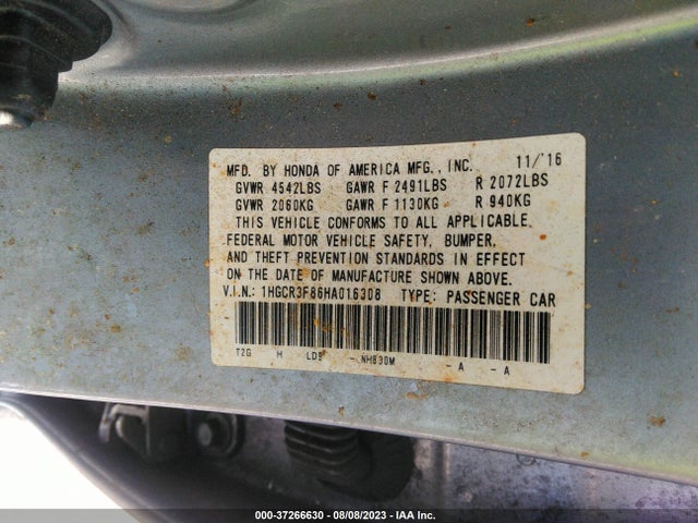Honda Accord Sedan Ex-l V6 2017 1HGCR3F86HA016308 Image 9