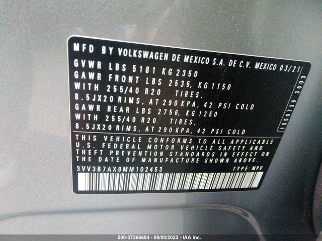 3VV3B7AX8MM102453 Volkswagen TIGUAN SE