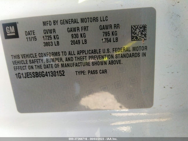 Chevrolet SONIC LTZ 2016 1G1JE5SB6G4130152 Image 9