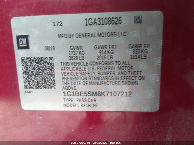 Chevrolet CRUZE LT 2019 1G1BE5SM8K7107212 Image 9