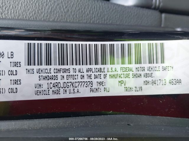 1C4RDJDG7KC777379 Dodge Durango Gt Plus