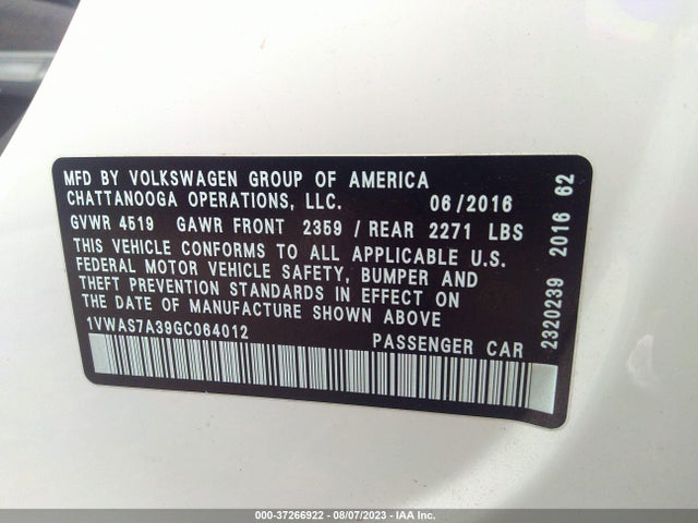 1VWAS7A39GC064012 Volkswagen Passat 1.8t R-line