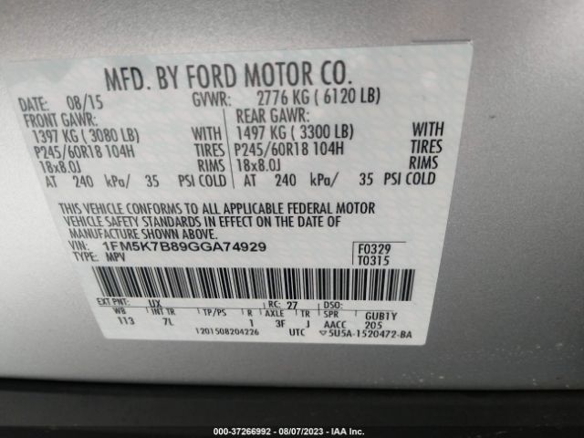 1FM5K7B89GGA74929 Ford Explorer Base