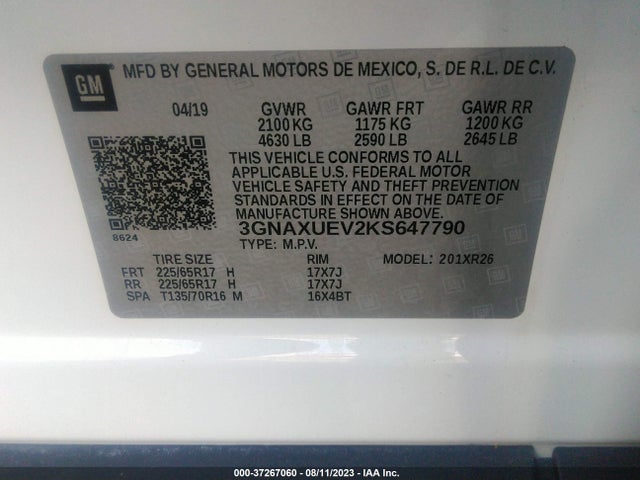 Chevrolet EQUINOX LT 2019 3GNAXUEV2KS647790 Image 9