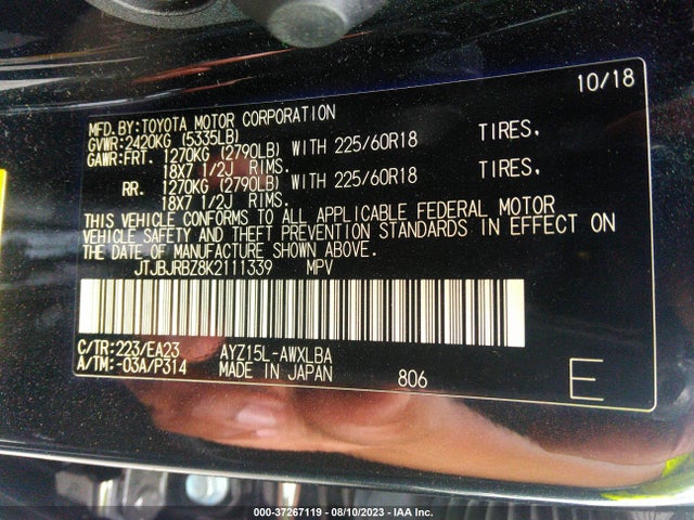 JTJBJRBZ8K2111339 Lexus Nx Nx 300h