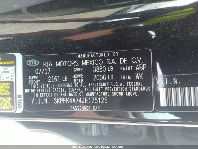 2018 KIA FORTE LX VIN: 3KPFK4A74JE175125