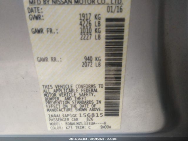 1N4AL3AP1GC156815 Nissan Altima 2.5 Sv
