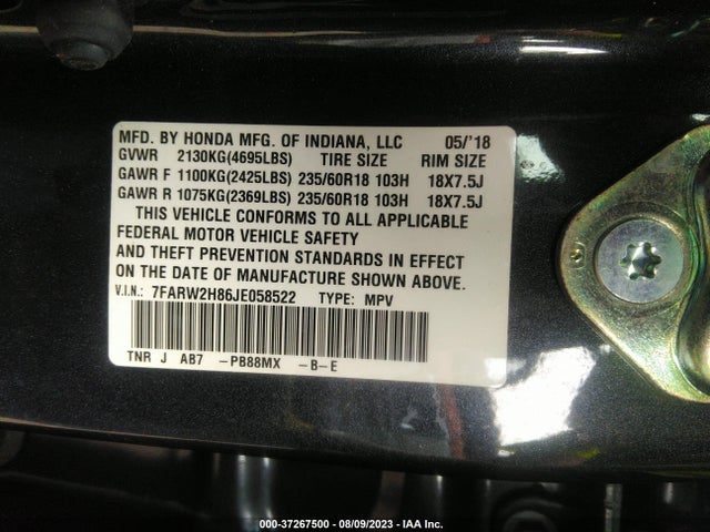 Honda Cr-v Ex-l 2018 7FARW2H86JE058522 Image 9