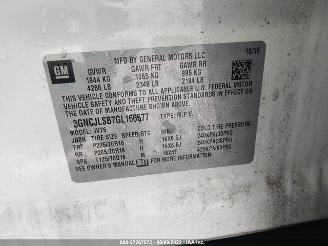 Chevrolet Trax Lt 2016 3GNCJLSB7GL166577 Image 9