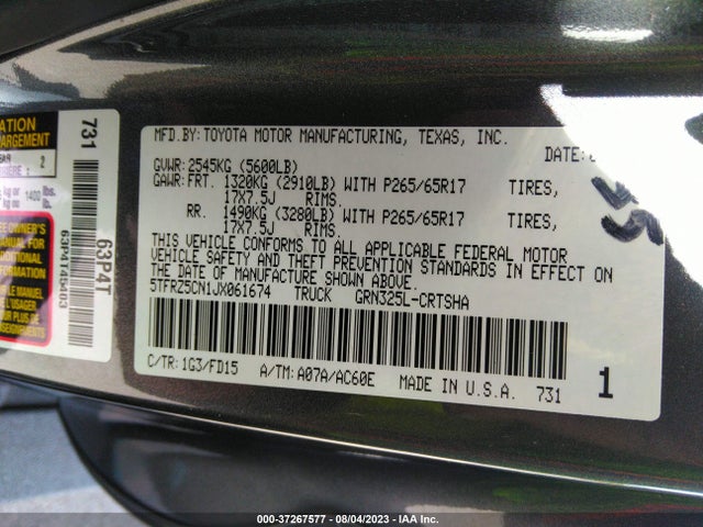 Aukcja sprzedaży 2018 Toyota Tacoma Sr5/trd Sport, vin: 5TFRZ5CN1JX061674, numer aukcji: 37267577
