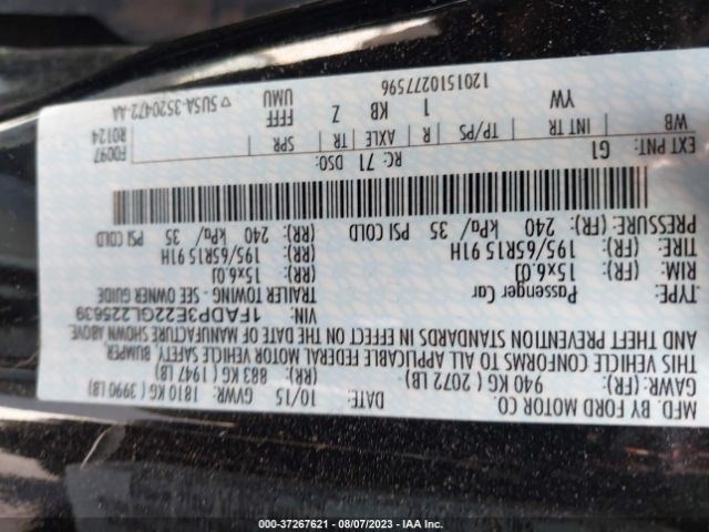 1FADP3E22GL225639 Ford FOCUS S