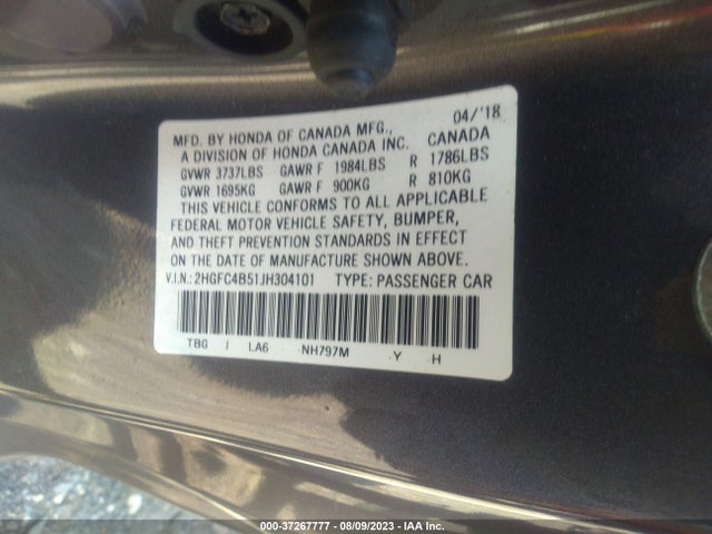Honda Civic Coupe Lx 2018 2HGFC4B51JH304101 Image 9