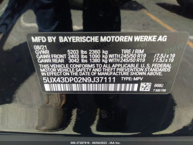 5UX43DP02N9J37111 BMW X3 Sdrive30i