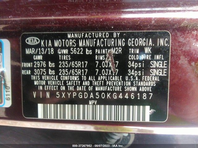 KIA Sorento 3.3l Lx 2019 5XYPGDA50KG446187 Image 9