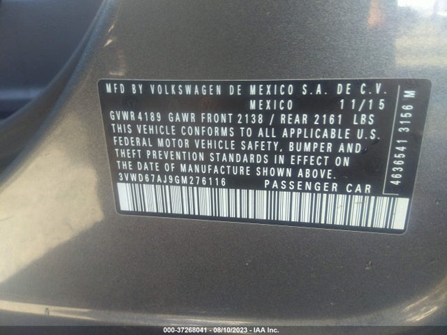 3VWD67AJ9GM276116 Volkswagen Jetta Sedan 1.4t Se
