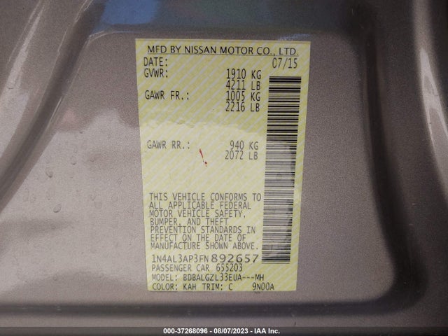 Nissan Altima 2.5 S 2015 1N4AL3AP3FN892657 Image 16