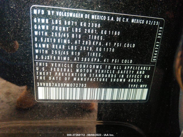 2023 VOLKSWAGEN TIGUAN SE R-LINE BLACK VIN: 3VV8B7AX9PM072793