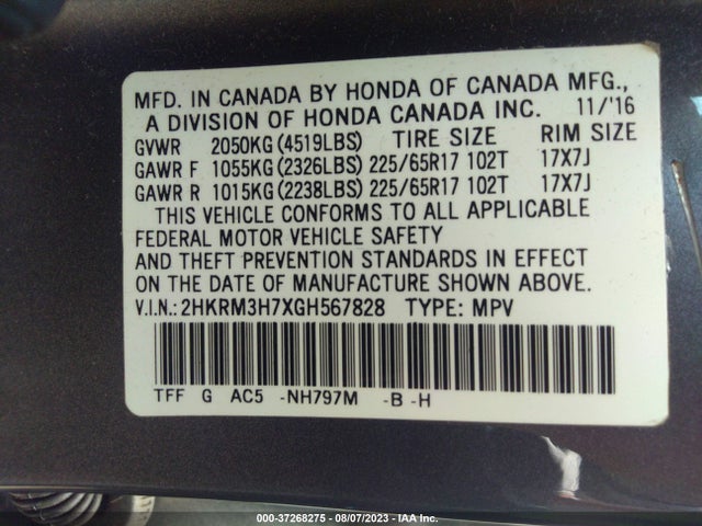 Honda Cr-v Ex-l 2016 2HKRM3H7XGH567828 Image 9