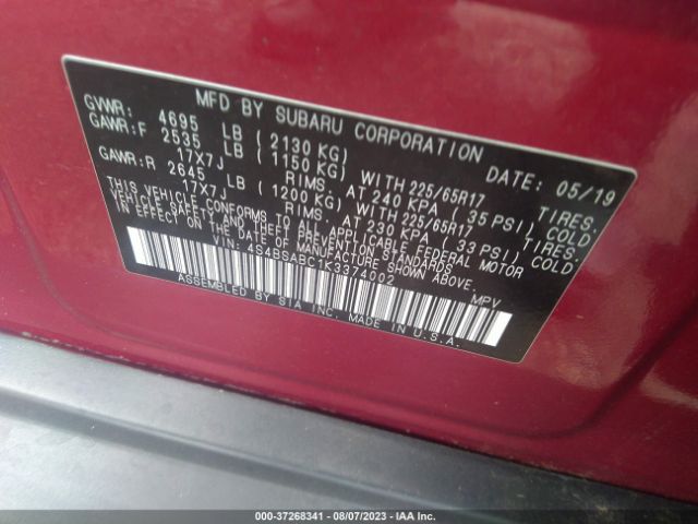 4S4BSABC1K3374002 Subaru Outback