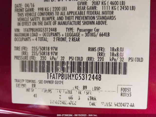 1FATP8UHXG5312448 Ford Mustang Ecoboost Premium
