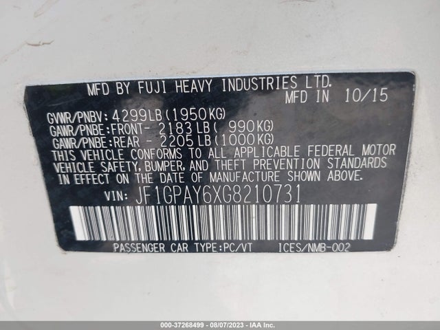 JF1GPAY6XG8210731 Subaru Impreza Wagon 2.0i Sport Limited