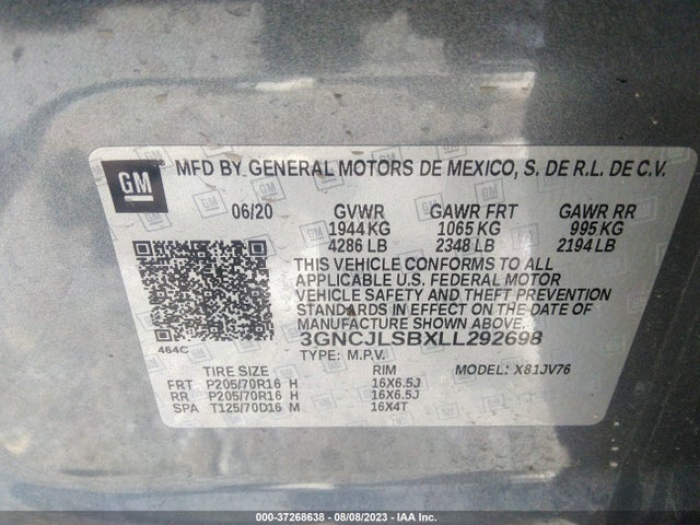 Chevrolet Trax Lt 2020 3GNCJLSBXLL292698 Image 9