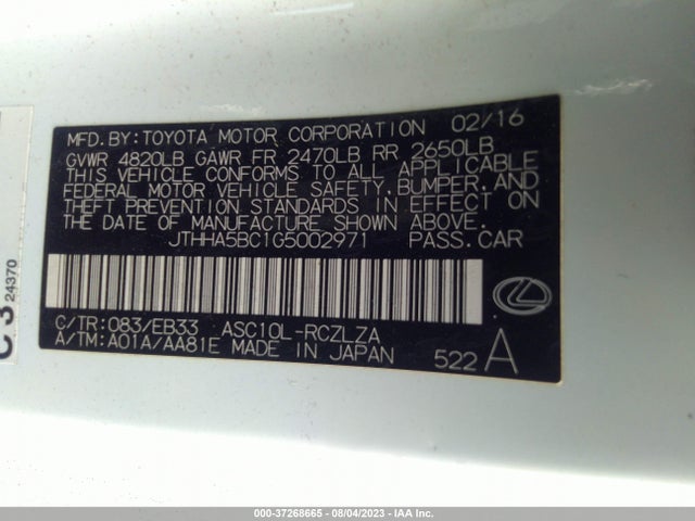 JTHHA5BC1G5002971 Lexus RC 200T