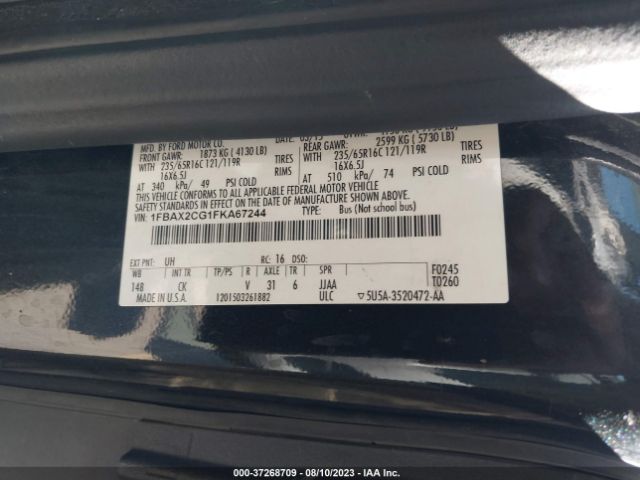 1FBAX2CG1FKA67244 Ford Transit Wagon Xl/xlt