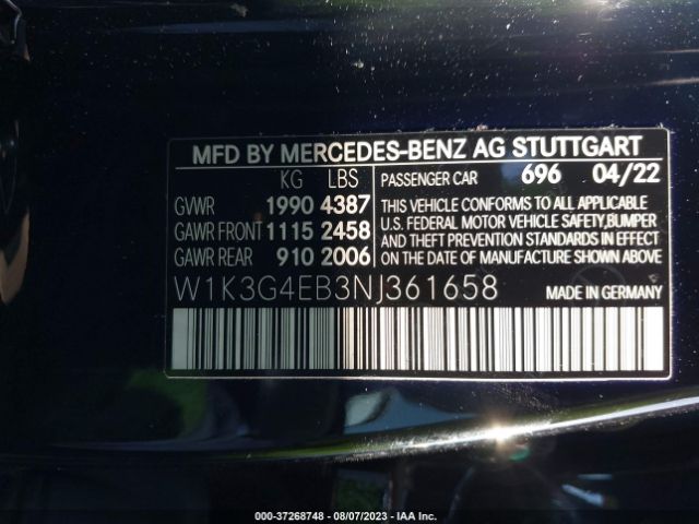 W1K3G4EB3NJ361658 Mercedes-Benz A-class A 220