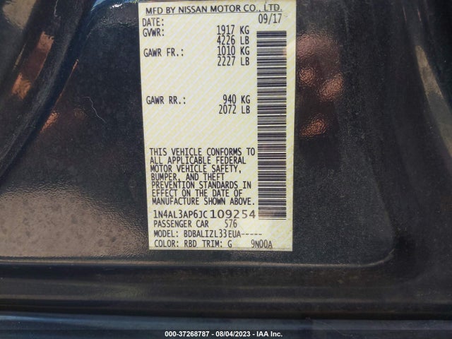 Nissan Altima 2.5 Sv 2018 1N4AL3AP6JC109254 Image 9