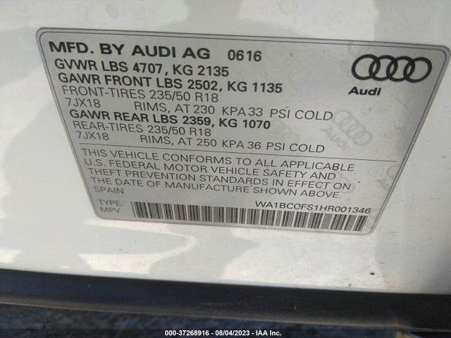 WA1BCCFS1HR001346 Audi Q3 PREMIUM