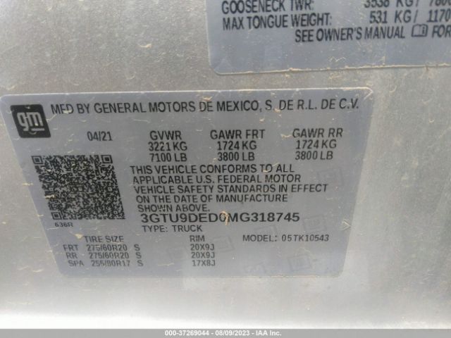 3GTU9DED0MG318745 GMC Sierra 1500 Slt