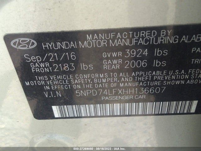 Hyundai ELANTRA SE 2017 5NPD74LFXHH136607 Image 15