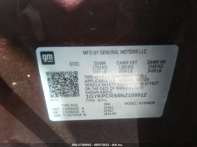 1GYKPCRS6NZ109912 Cadillac Xt6 Premium Luxury