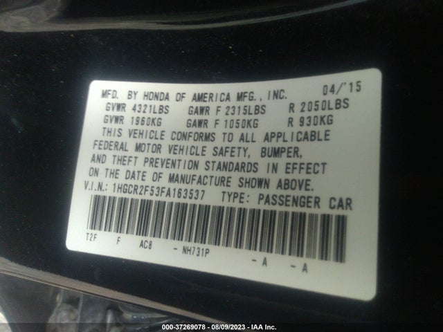 Honda Accord Sport 2015 1HGCR2F53FA163537 Image 9
