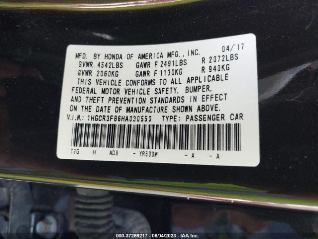 1HGCR3F86HA030550 Honda Accord Sedan Ex-l V6