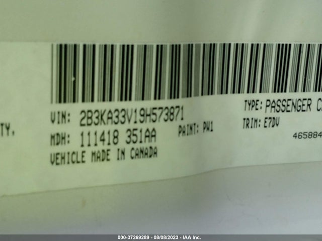 2009 DODGE CHARGER SXT VIN: 2B3KA33V19H573871