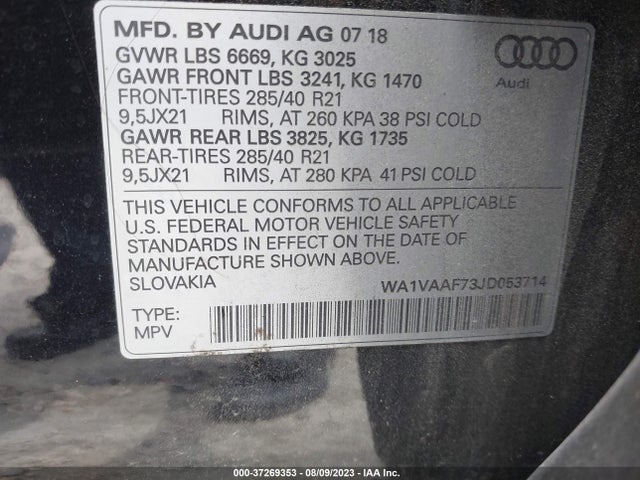 WA1VAAF73JD053714 Audi Q7 Prestige
