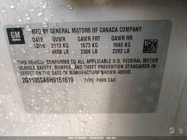 Chevrolet IMPALA 1LT 2017 2G1105SA6H9151619 Image 9