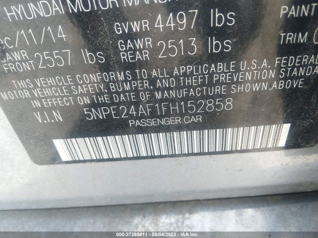 2015 HYUNDAI SONATA 2.4L SE VIN: 5NPE24AF1FH152858