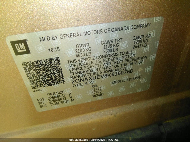 Chevrolet EQUINOX LT 2019 2GNAXUEV8K6160768 Image 9