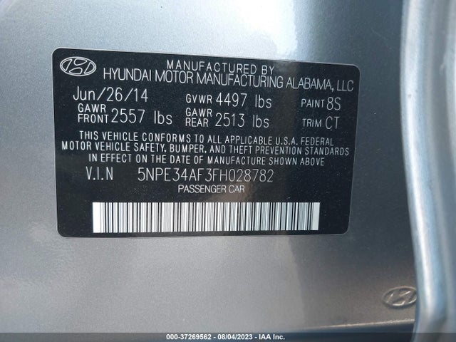 Hyundai Sonata 2.4l Limited 2015 5NPE34AF3FH028782 Image 9