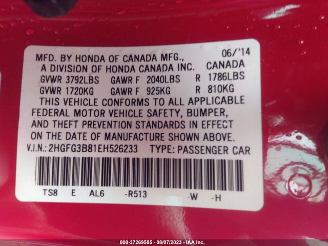 Honda Civic Coupe Ex 2014 2HGFG3B81EH526233 Image 9