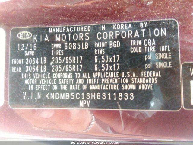 KNDMB5C13H6311833 KIA SEDONA LX